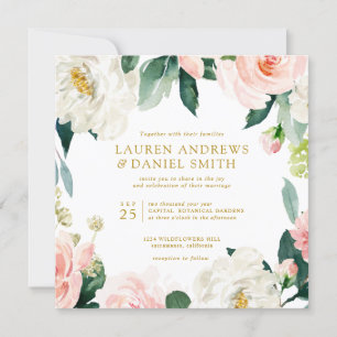 Modern Blush   All in one  Gold Botanical wedding Invitation