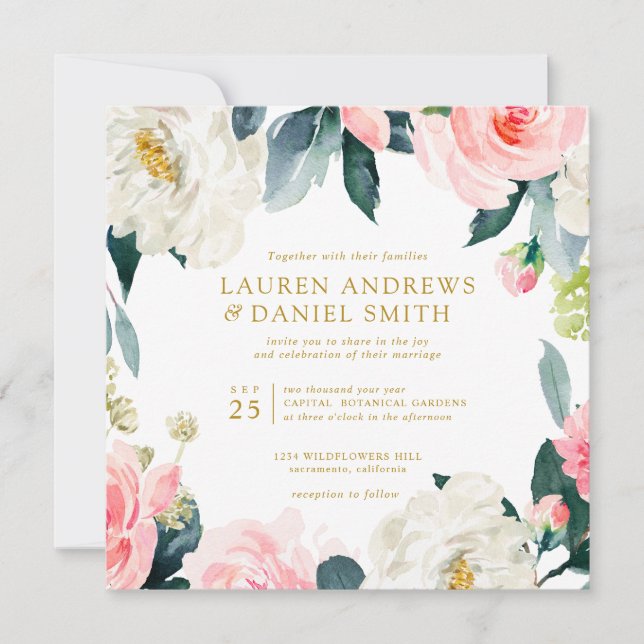 Modern Blush | All in one  Gold CUSTOM 1 Invitation (Front)