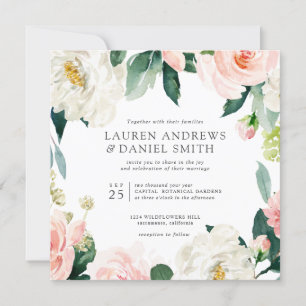 Modern Blush All in one Pink Botanical wedding Invitation