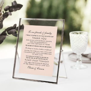 Modern Blush and Black Script Wedding Guest Thank You Card
