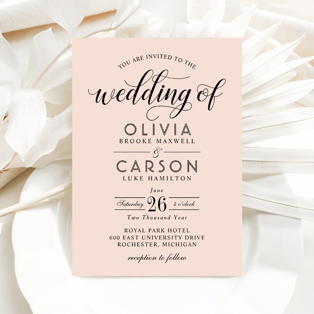 Modern Blush and Black Script Wedding Invitation (Creator Uploaded)