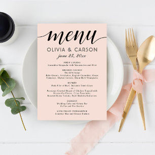 Modern Blush and Black Script Wedding Menu