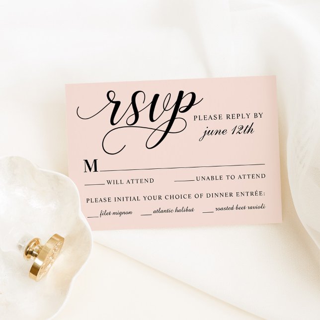 Modern Blush and Black Script Wedding RSVP Card (Creator Uploaded)