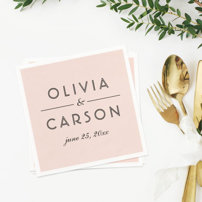 Modern Blush and Black Wedding Monogram Napkin (Creator Uploaded)