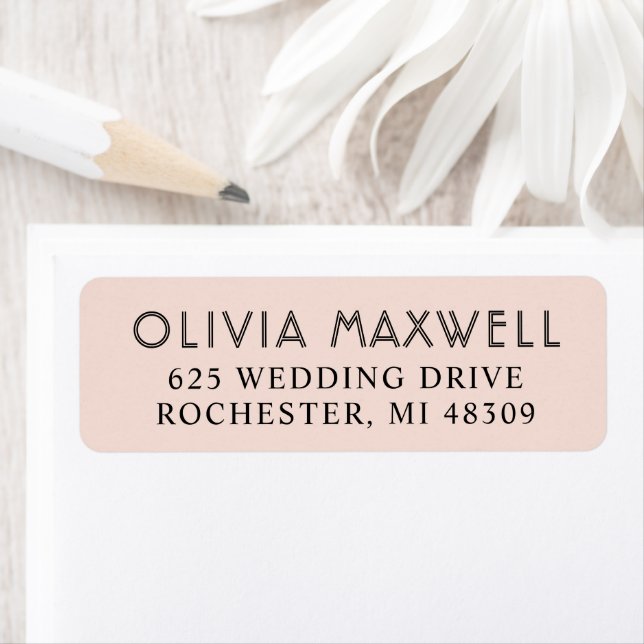 Modern Blush and Black Wedding Return Address Label (Insitu)