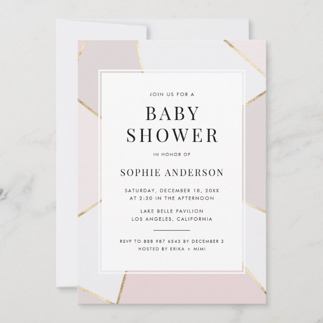 Modern Blush and Gold Foil Geometric Baby Shower Invitation (Front)