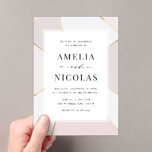 Modern Blush and Gold Foil Geometric Wedding  Acrylic Invitations