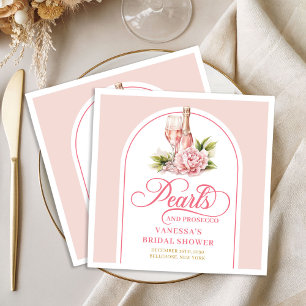 Modern blush and gold napkins pearls and prosecco
