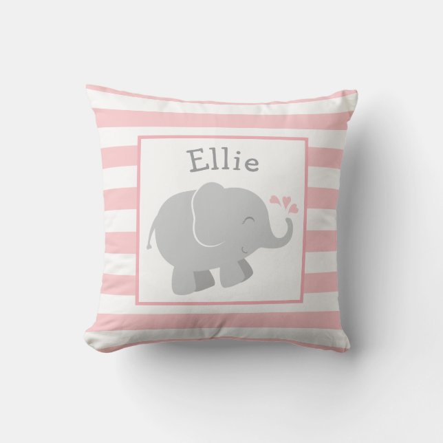 Modern Blush and Grey Elephant Custom Monogram Cushion (Front)