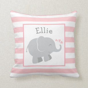 Modern Blush and Grey Elephant Custom Monogram Cushion