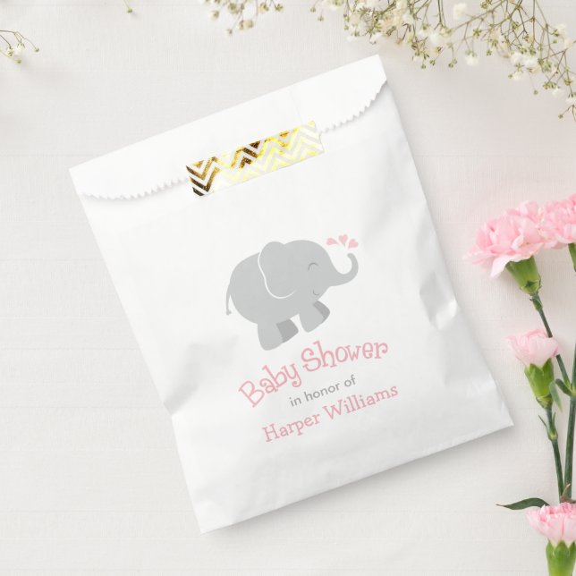 Modern Blush and Grey Elephant Girl Baby Shower Favour Bag (Sealed)