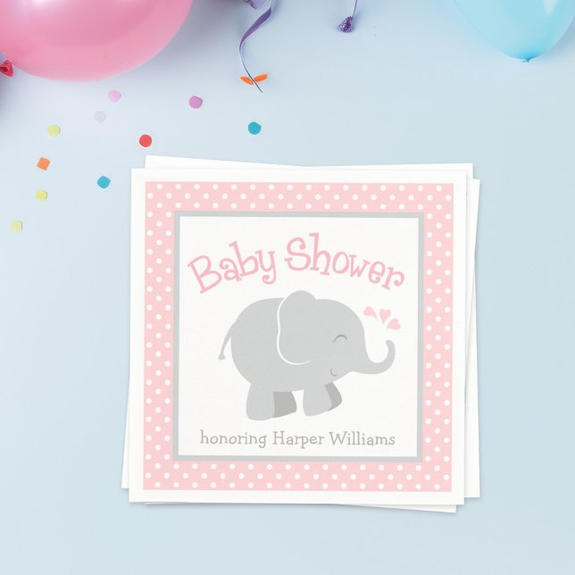 Modern Blush and Grey Elephant Girl Baby Shower Napkin (Creator Uploaded)