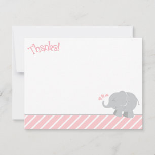 Modern Blush and Grey Elephant Girl Baby Shower Thank You Card