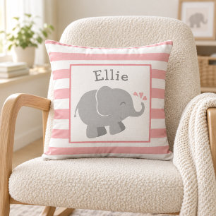 Modern Blush and Grey Elephant Monogram Cushion