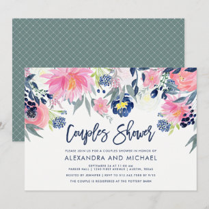 Modern Blush and Navy Floral Couples Shower Invitation