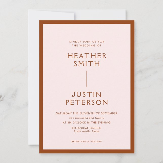 Modern Blush and Terracotta Wedding Invitations (Front)