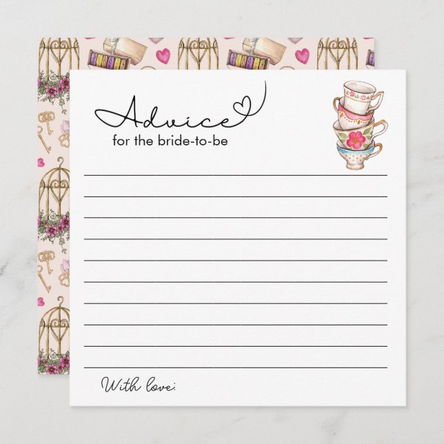Modern Blush and White Tea Party Bridal Advice  Card (Front/Back)