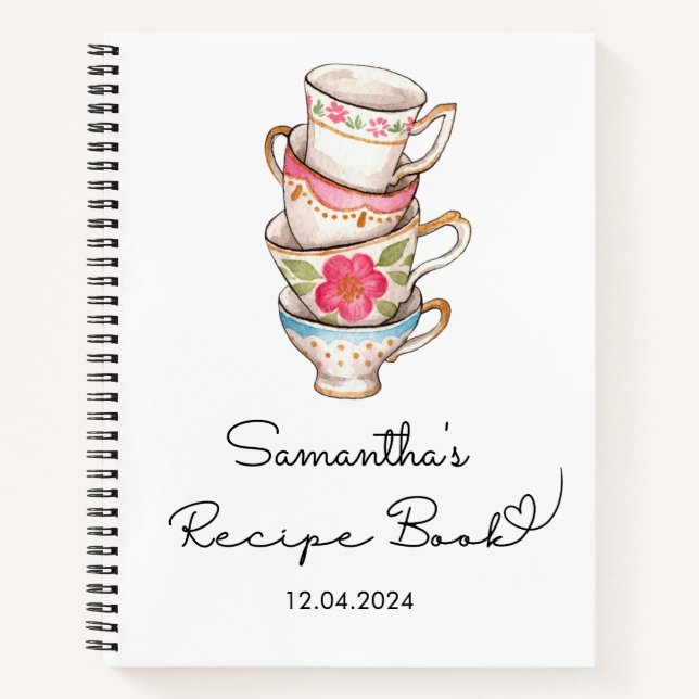Modern Blush and White Tea Party Bridal Recipe  Notebook (Front)