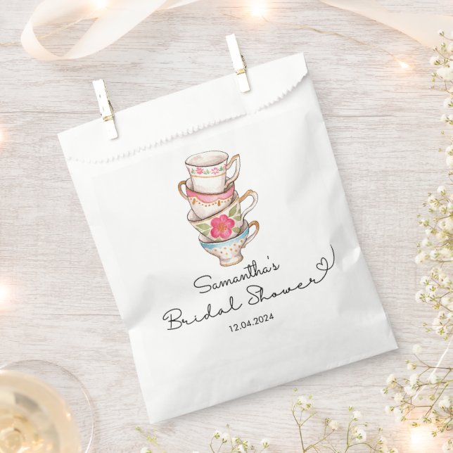 Modern Blush and White Tea Party Bridal Shower Favour Bag (Clipped)