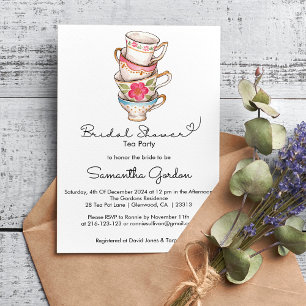 Modern Blush and White Tea Party Bridal Shower Invitation