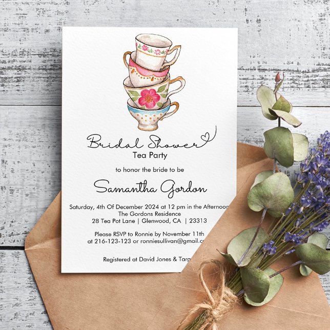 Modern Blush and White Tea Party Bridal Shower Invitation (Creator Uploaded)