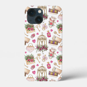Modern Blush and White Tea Party iPhone 13 Mini Case
