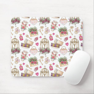 Modern Blush and White Tea Party Mouse Pad