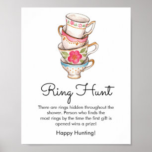 Modern Blush and White Tea Party Ring Hunt Game Poster