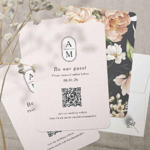 Modern Blush arch initials rsvp with QR code Enclosure Card