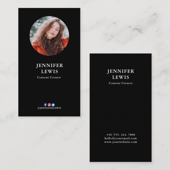 Modern Blush & Black Photo Social Media Business Card (Front/Back)