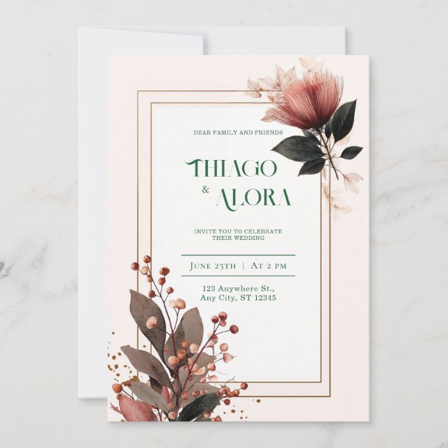 Modern Blush Botanical Wedding  Invitation (Front)