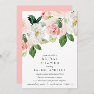 Modern Blush Bouquet Bridal Shower Pink Wedding Invitation