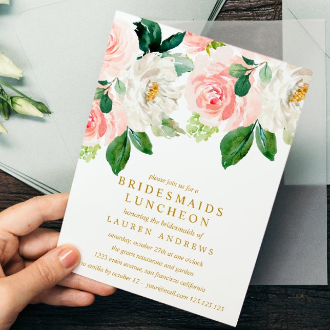 Modern Blush Bouquet Bridesmaids Luncheon Wedding Invitation (Creator Uploaded)
