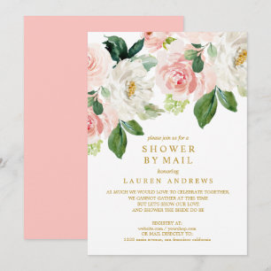 Modern Blush Bouquet Cancelled Shower Gold Wedding Invitation