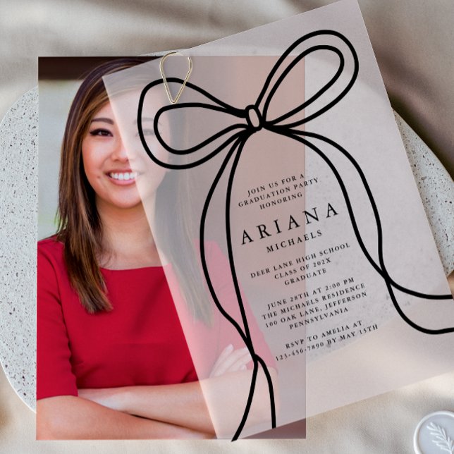 Modern Blush Bow Graduation Party Vellum Invitations (Creator Uploaded)