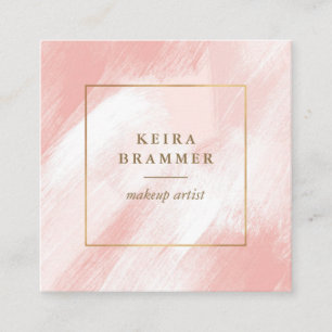 Modern Blush Brush Strokes Gold Frame Square Business Card