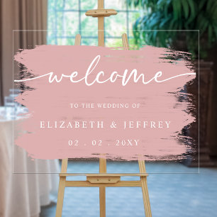 Modern Blush Brush Strokes Wedding Welcome  Acrylic Sign