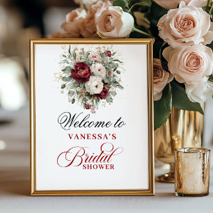 Modern Blush Burgundy Bridal Shower Welcome Sign