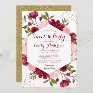 Modern Blush Burgundy Floral Sweet 16 Invitation