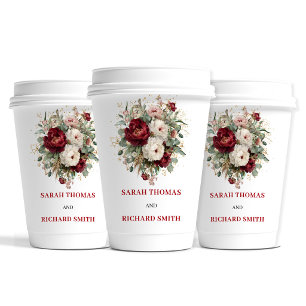 Modern Blush Burgundy Gold Wedding Paper Cups