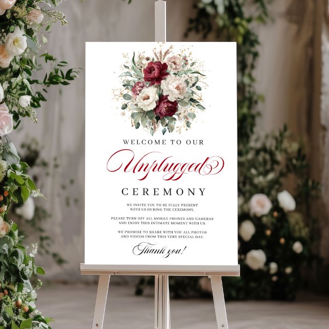 Modern Blush Burgundy Unplugged Ceremony Sign (Modern Blush Burgundy Unplugged Ceremony Sign)
