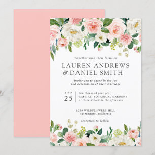 Modern Blush Chic Botanical Garland wedding Invitation