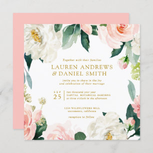 Modern Blush Chic Gold Botanical Garland wedding Invitation