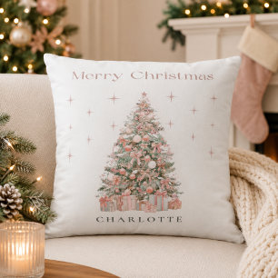 Modern Blush Christmas Tree – Personalised Holiday Cushion