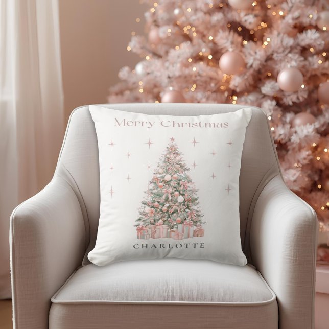Modern Blush Christmas Tree – Personalized Holiday Cushion (Creator Uploaded)