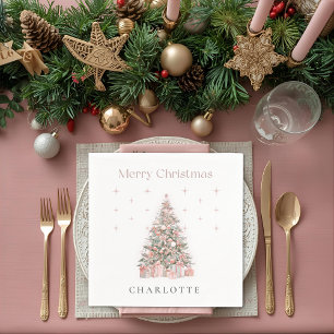 Modern Blush Christmas Tree Personalized Holiday Napkin