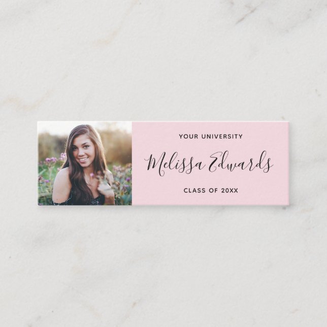 Modern blush class of graduation photo name card (Front)