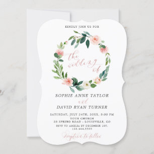 Modern Blush Cream Floral Rose Gold Wedding Invitation
