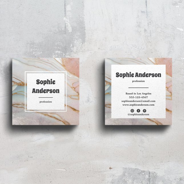 Modern Blush & Cream Marble Square Business Card (Creator Uploaded)