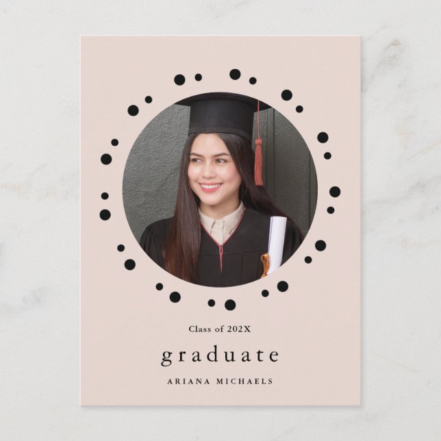 Modern Blush Dots Photo Graduation Party Invite (Front)